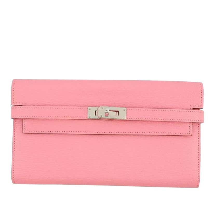 Hermès Chevre Mysore Kelly To Go Wallet Pink Leather Good condition - Front View