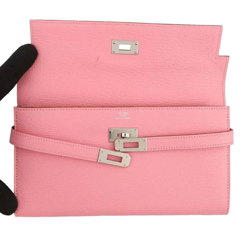 Hermès Chevre Mysore Kelly To Go Wallet Pink Leather Good condition - Box View