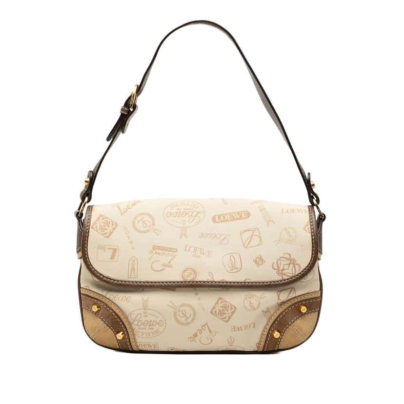 Loewe 160th Anniversary Suede Trimmed Canvas Flap Shoulder Bag Brown Canvas Very good condition - Front View