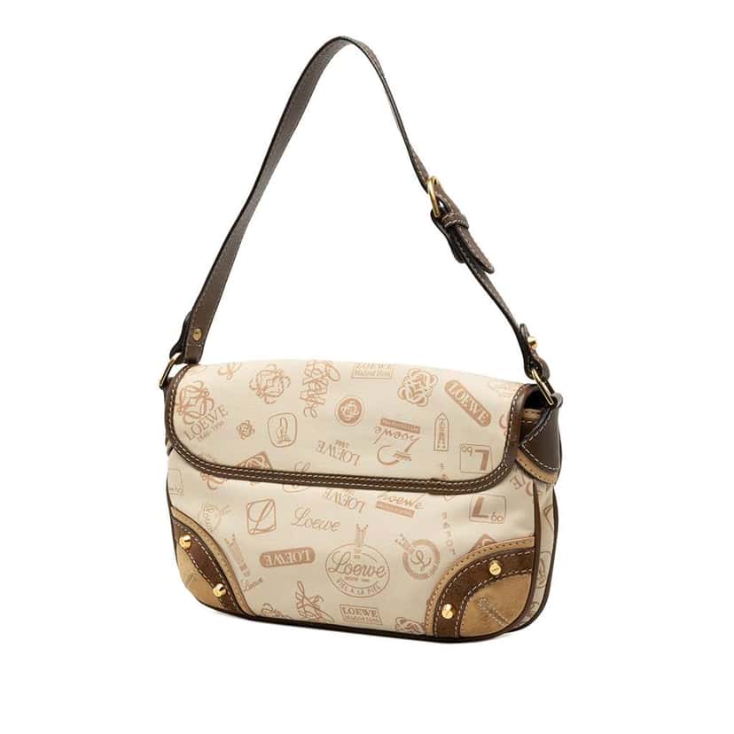 Loewe 160th Anniversary Suede Trimmed Canvas Flap Shoulder Bag Brown Canvas Very good condition - Back View