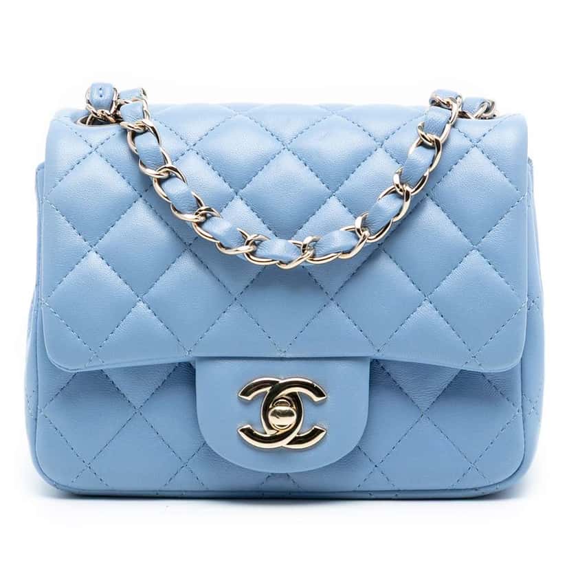 Chanel Mini Square Classic Lambskin Single Flap Blue Leather Good condition - Front View