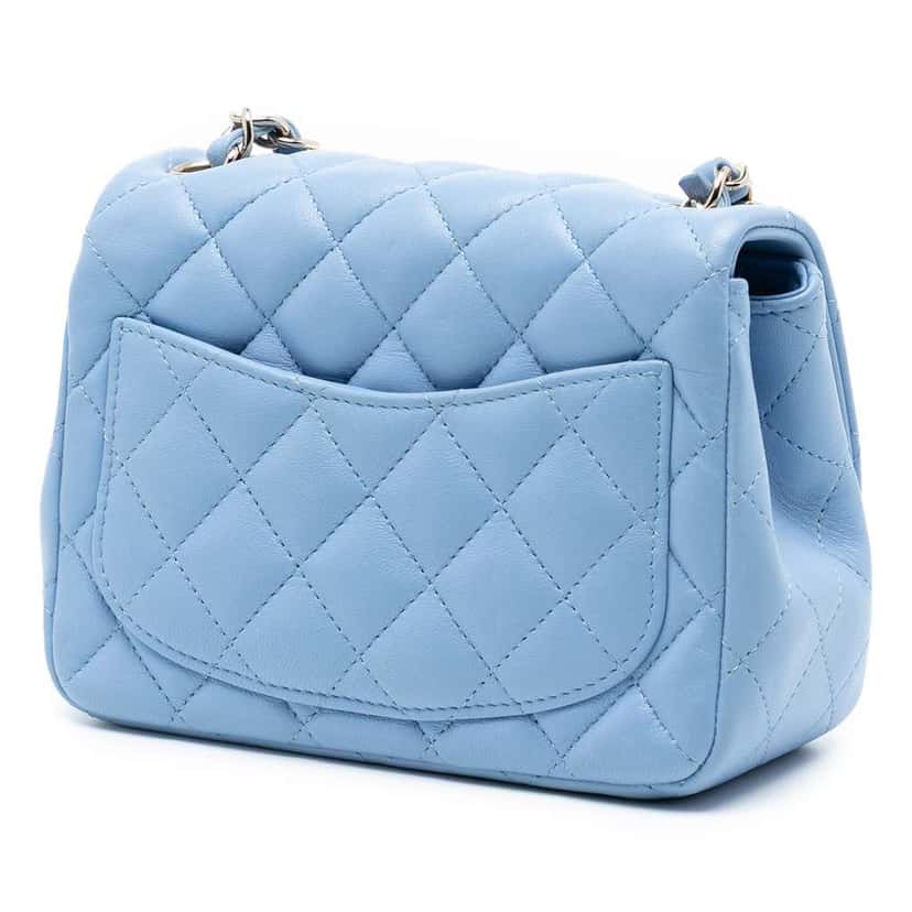 Chanel Mini Square Classic Lambskin Single Flap Blue Leather Good condition - Back View