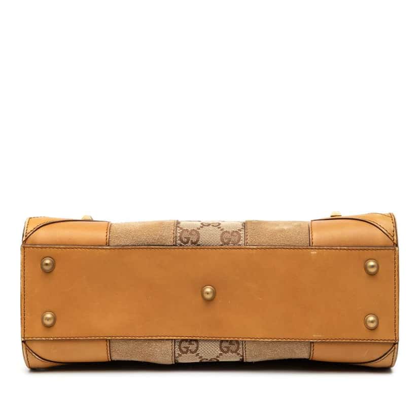 Gucci Suede GG Canvas Nailhead Handbag Brown Leather Good condition - Inside View