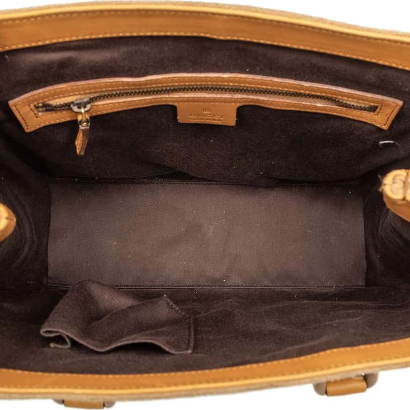 Gucci Suede GG Canvas Nailhead Handbag Brown Leather Good condition - Model View