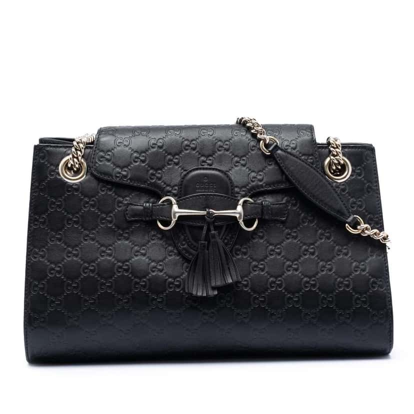 Gucci Large Guccissima Emily Shoulder Bag Black Leather Good condition - Front View