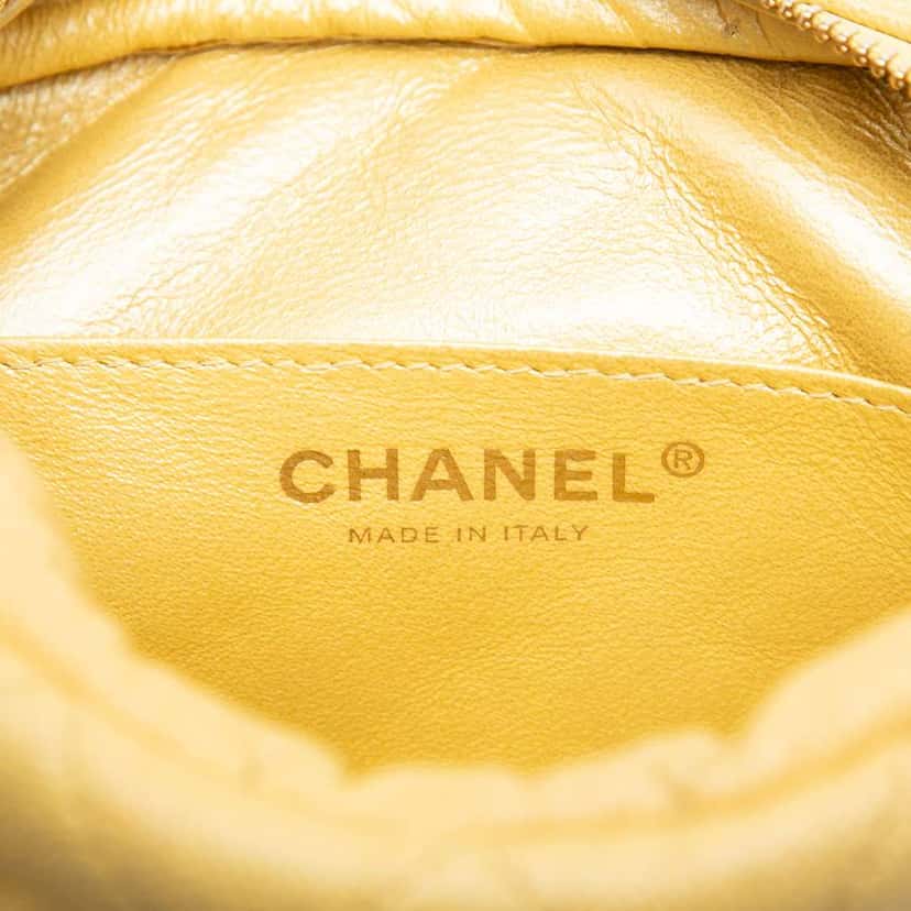 Chanel Mini Quilted Iridescent Caviar Camera Case Yellow Leather Very good condition - Box View