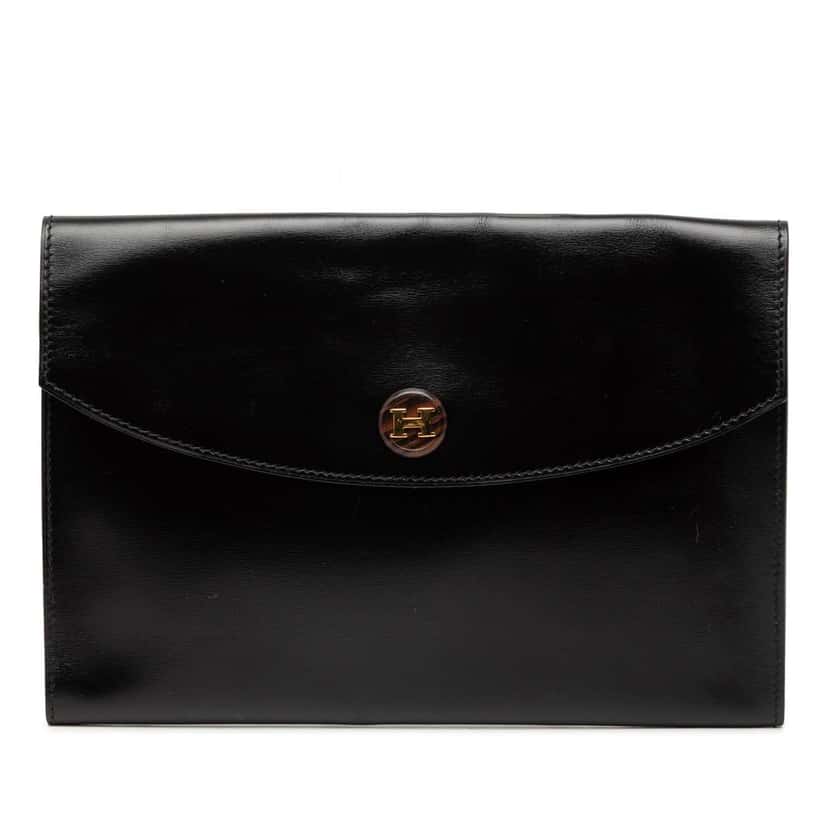 Hermès Box Calf Pochette Rio Black Leather Good condition - Front View