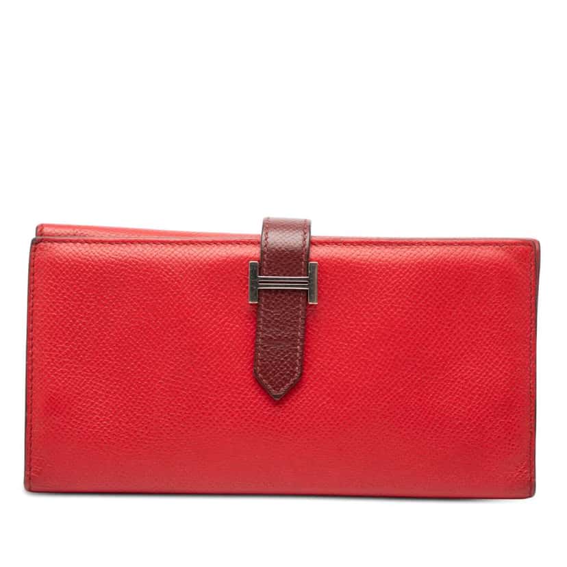 Hermès Bicolor Epsom Bearn Soufflet Bifold Long Wallet Red Leather Very good condition - Front View