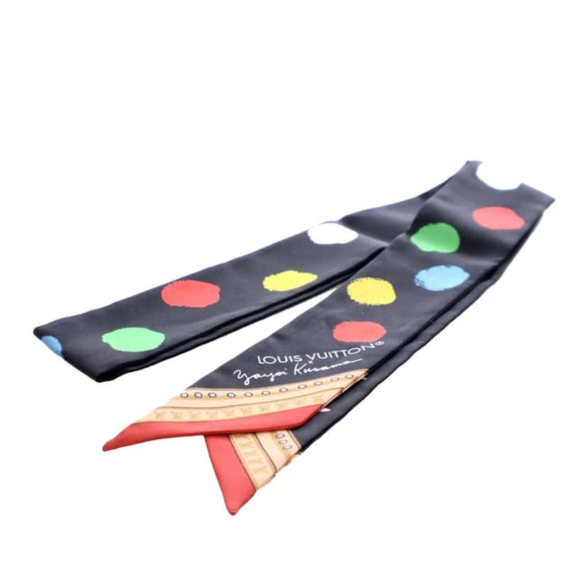 Louis Vuitton Yayoi Kusama Monogram Painted Dots BB Silk Bandeau Scarf Black Silk Good condition - Back View