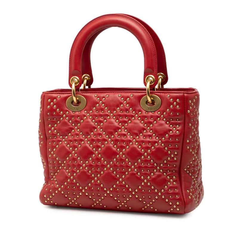 Dior Medium Lambskin Cannage Studded Supple Lady Dior Red Leather Very good condition - Back View