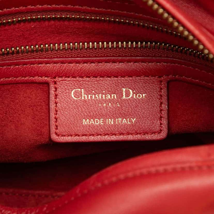 Dior Medium Lambskin Cannage Studded Supple Lady Dior Red Leather Very good condition - Box View