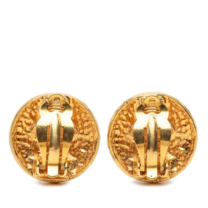 Chanel Gold Plated Medallion Coat of Arms Clip on Earrings Gold Metal Very good condition - Back View