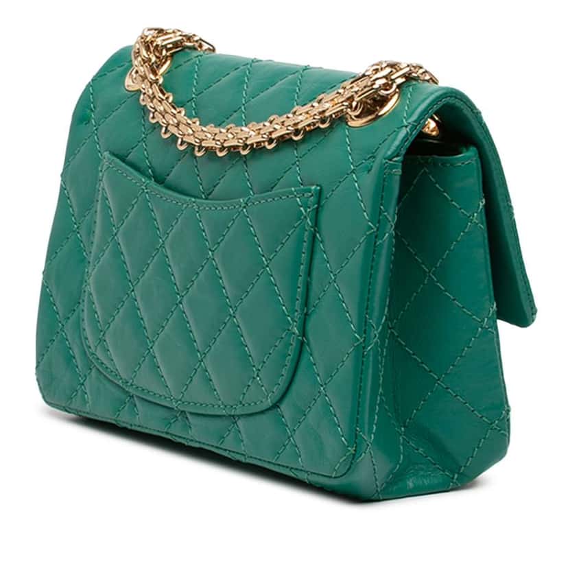 Chanel Quilted Aged Calfskin Reissue 2.55 Single Flap 224 Green Leather Good condition - Back View
