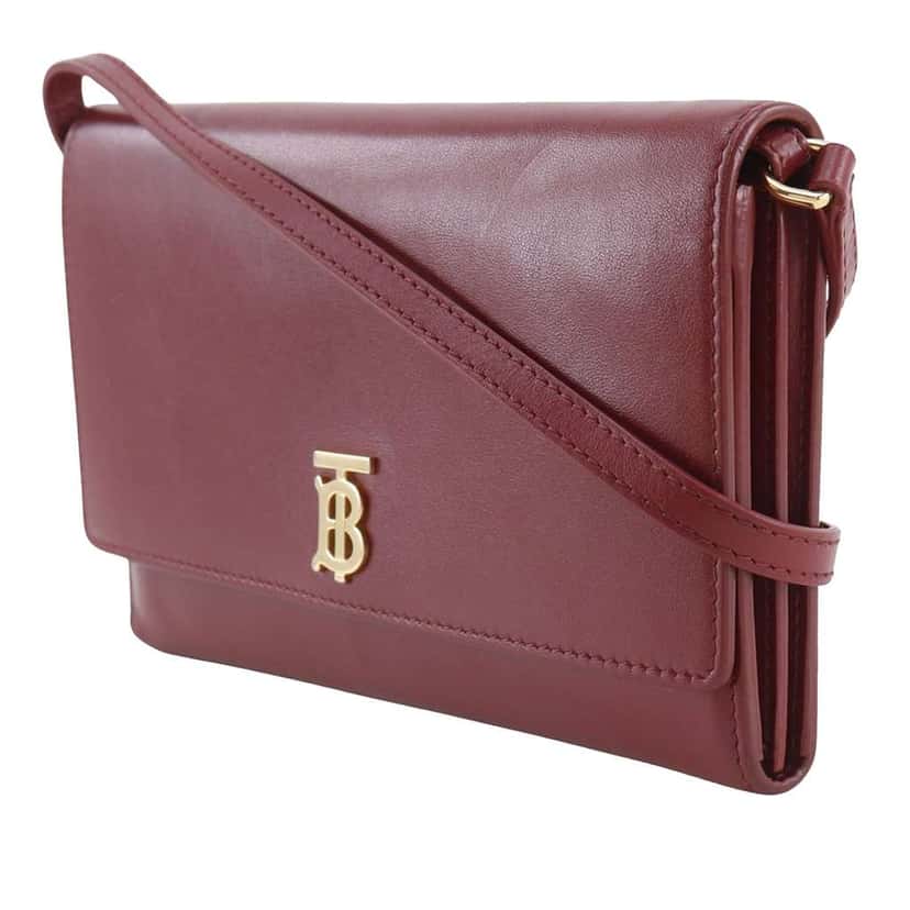 Burberry Leather TB Wallet On Strap Red Leather Very good condition - Back View