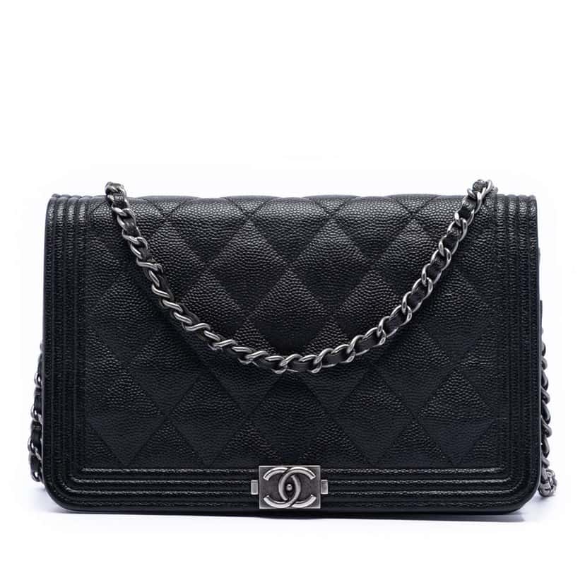 Chanel Quilted Caviar Boy Wallet on Chain Black Leather Very good condition - Front View