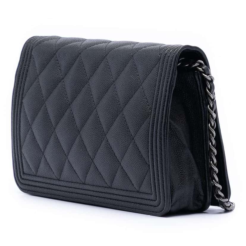 Chanel Quilted Caviar Boy Wallet on Chain Black Leather Very good condition - Back View