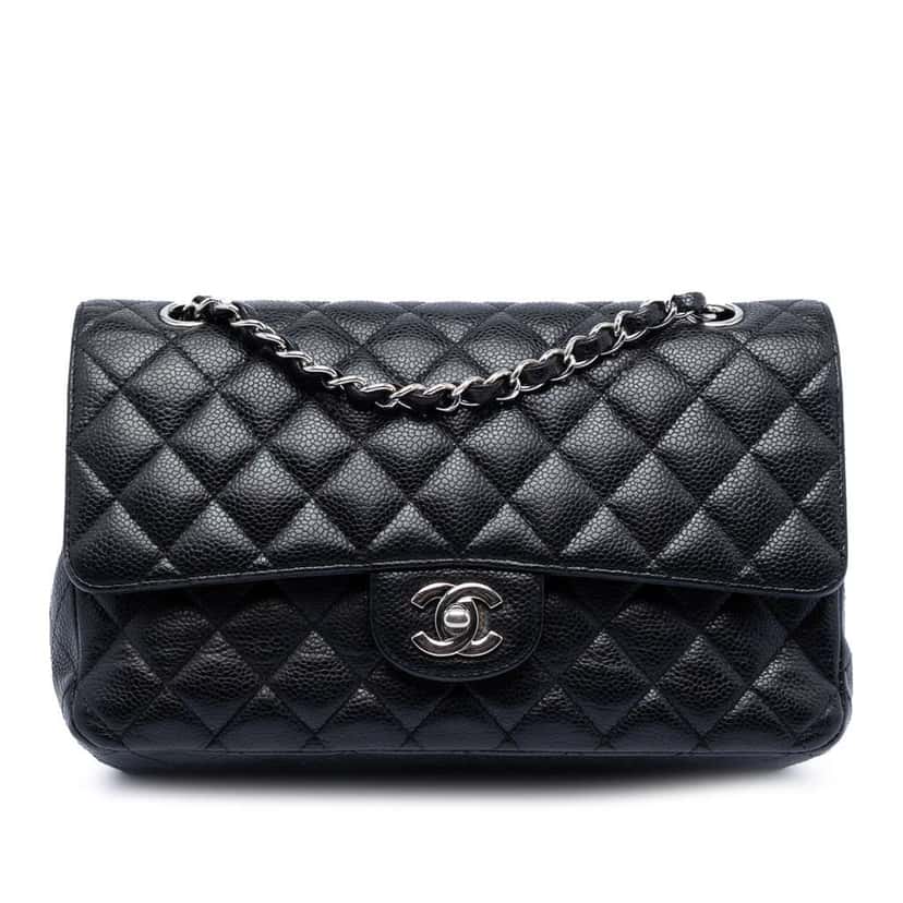 Chanel Medium Classic Caviar Double Flap Black Leather Very good condition - Front View