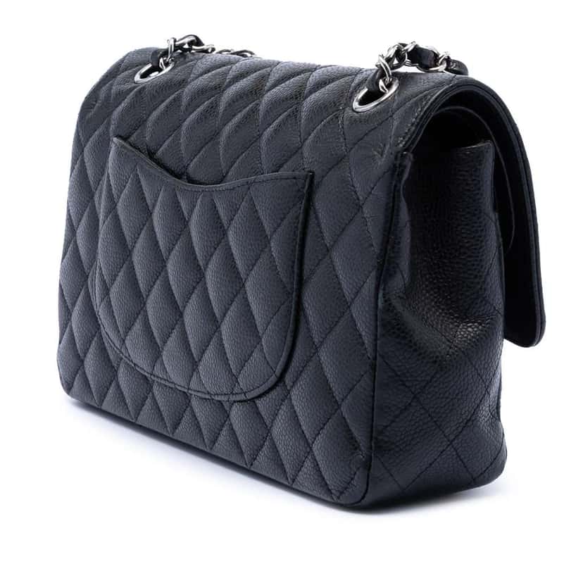 Chanel Medium Classic Caviar Double Flap Black Leather Very good condition - Back View