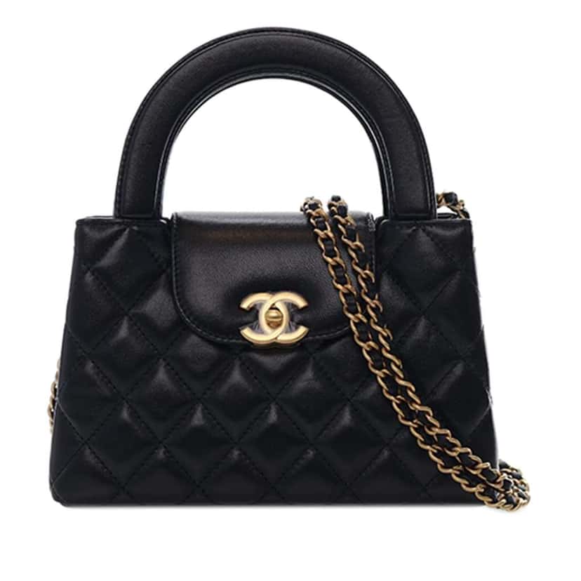 Chanel Nano Quilted Lambskin Kelly Shopper Bag Black Leather Good condition - Front View