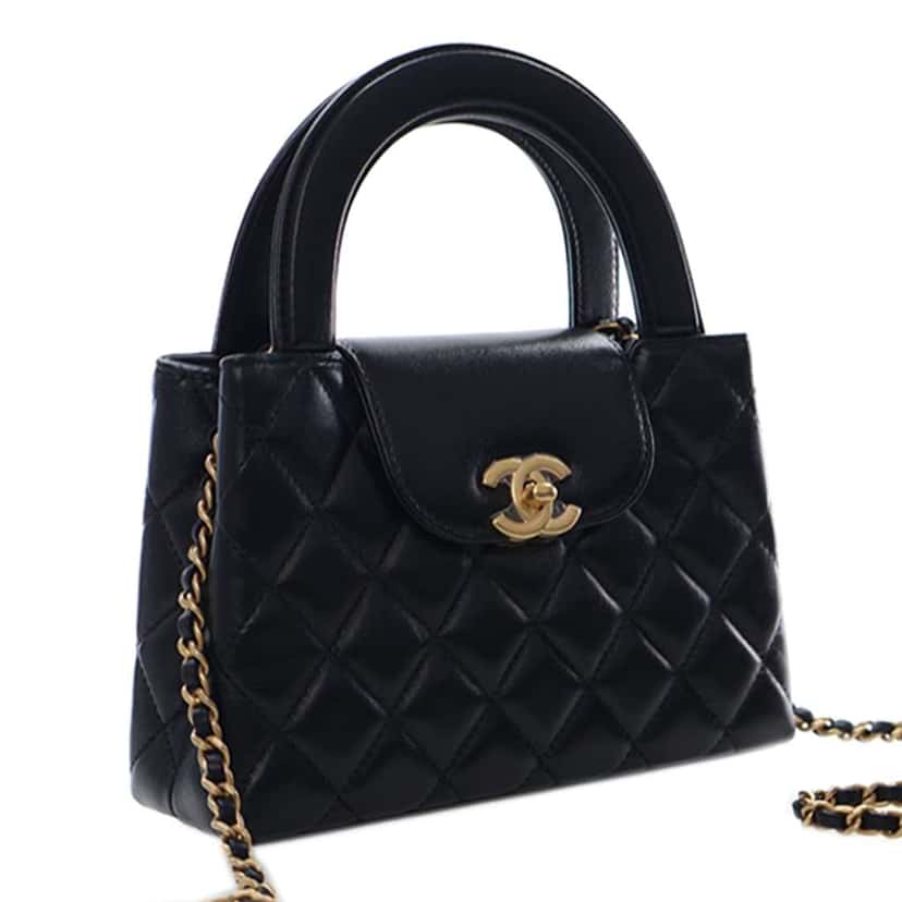 Chanel Nano Quilted Lambskin Kelly Shopper Bag Black Leather Good condition - Back View
