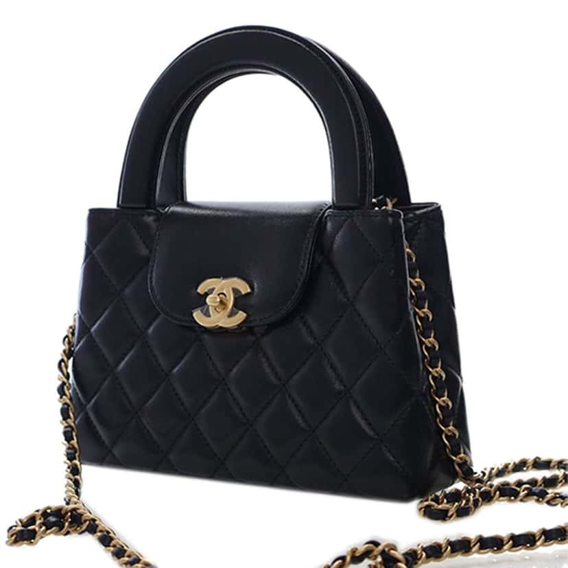 Chanel Nano Quilted Lambskin Kelly Shopper Bag Black Leather Good condition - Inside View