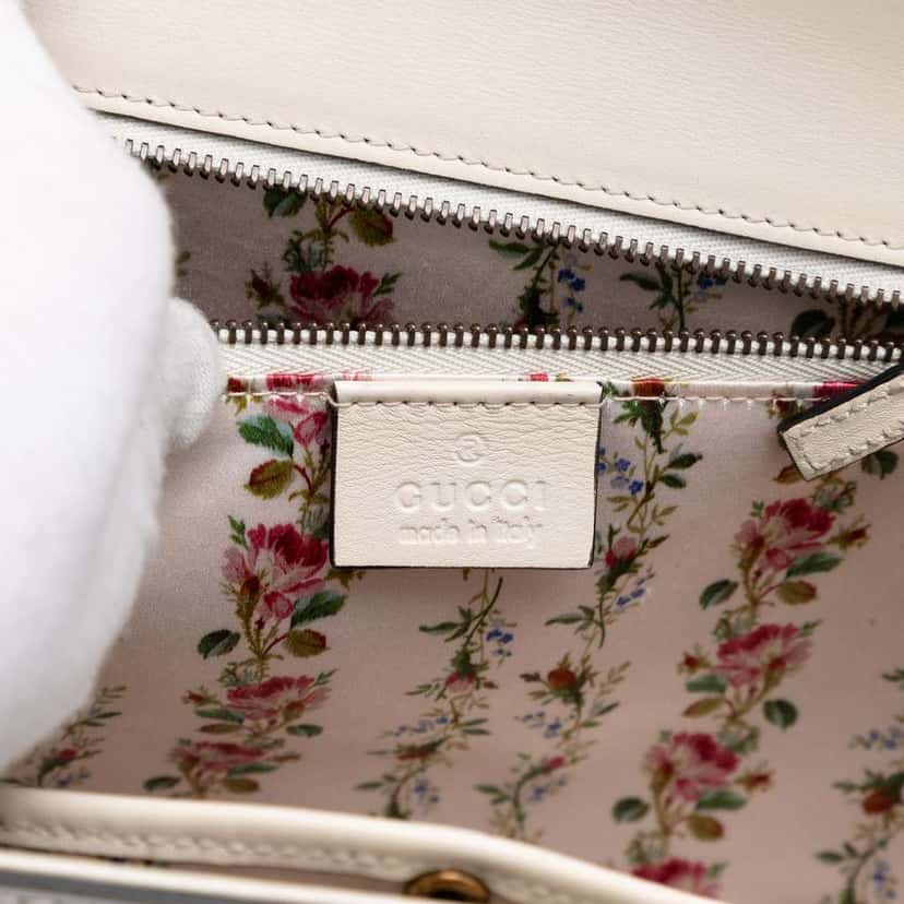 Gucci Calfskin Frame Print Bamboo Top Handle Bag White Leather Very good condition - Box View