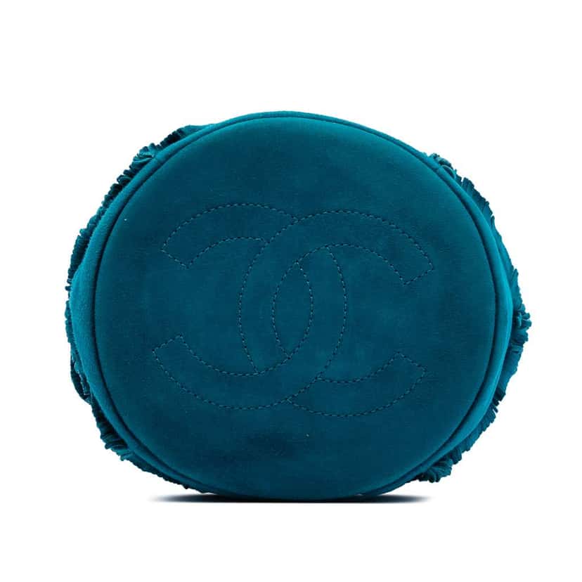 Chanel CC Suede Fringed Drawstring Bucket Bag Blue Leather Good condition - Inside View