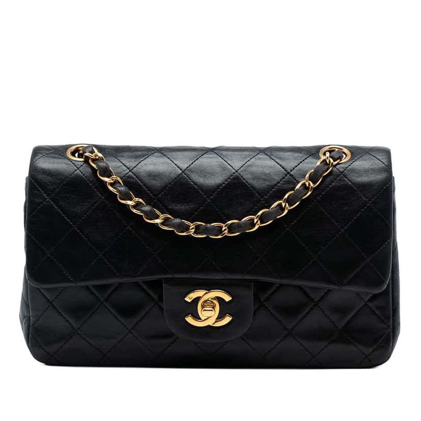 Chanel Small Classic Lambskin Double Flap Black Leather Good condition - Front View