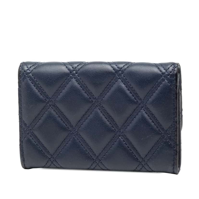 Chanel CC Double Stitch Lambskin Flap Card Holder Blue Leather Good condition - Back View