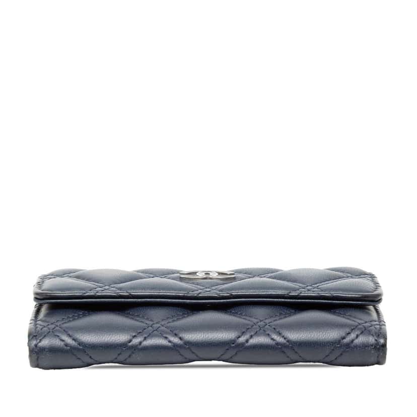 Chanel CC Double Stitch Lambskin Flap Card Holder Blue Leather Good condition - Inside View