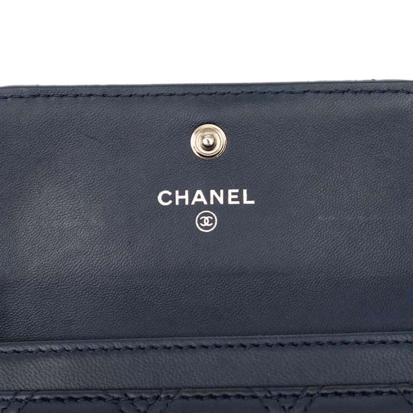 Chanel CC Double Stitch Lambskin Flap Card Holder Blue Leather Good condition - Box View