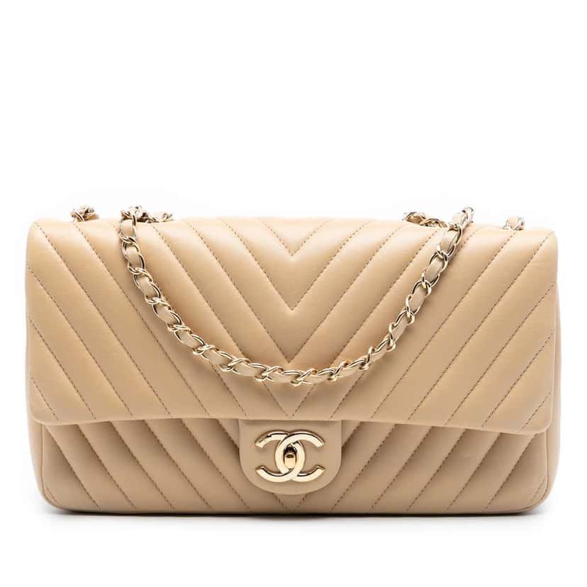 Chanel Jumbo Classic Chevron Lambskin Single Flap Brown Leather Fair condition - Front View