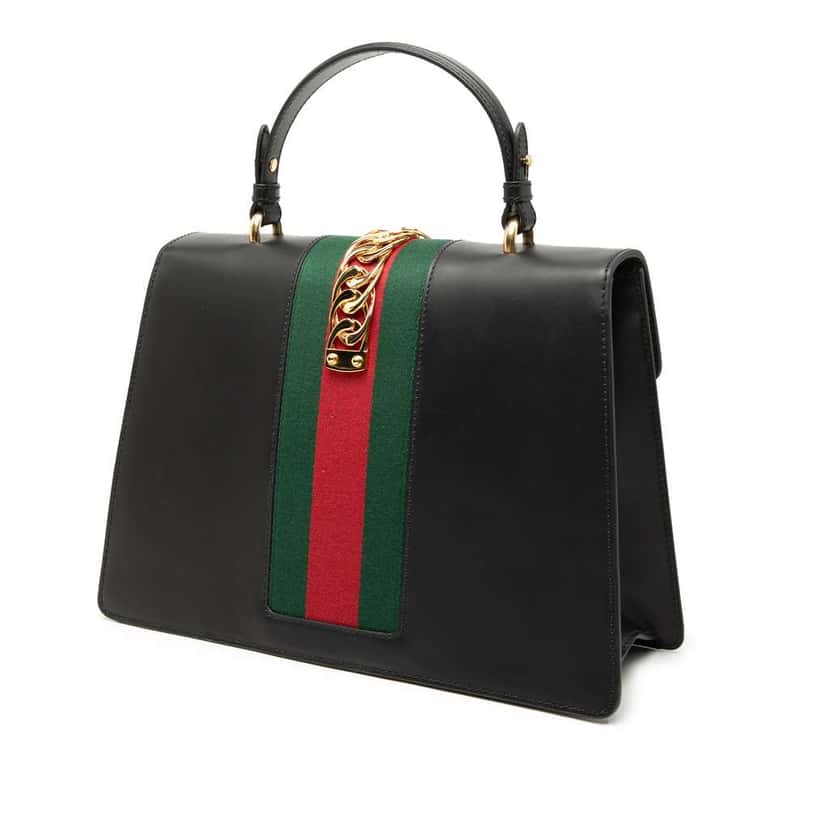 Gucci Medium Leather Sylvie Top Handle Bag Black Leather Good condition - Back View