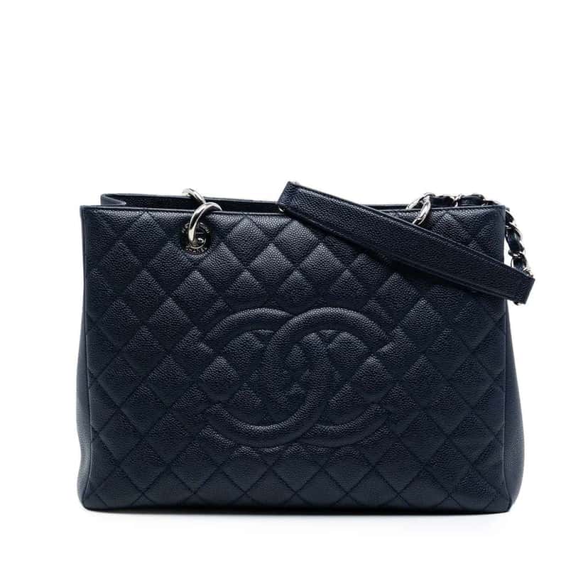 Chanel Caviar Grand Shopping Tote Blue Leather Very good condition - Front View