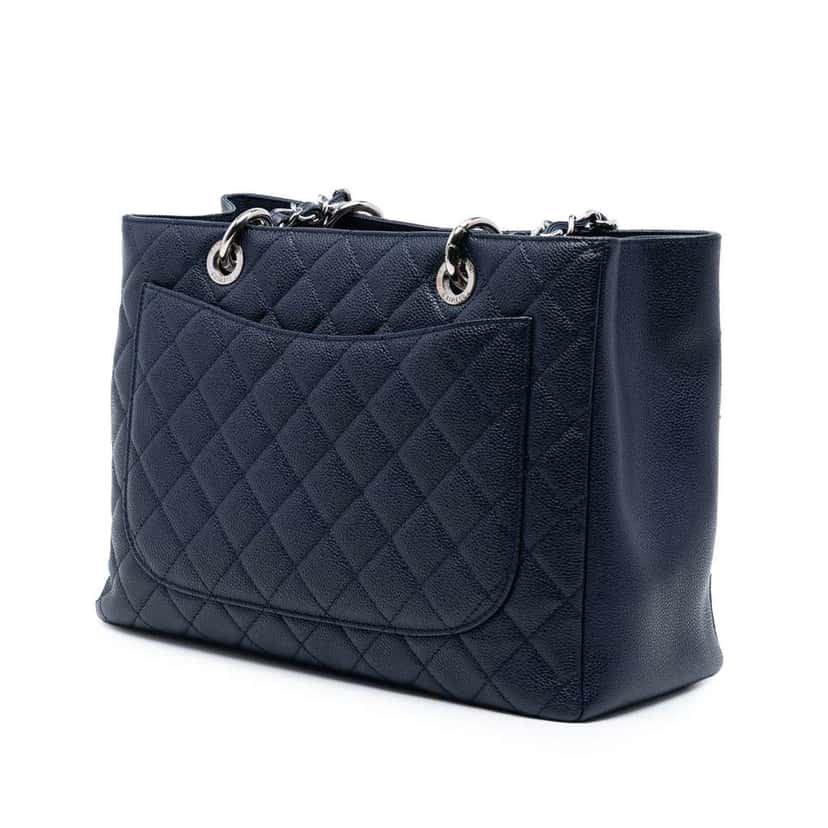 Chanel Caviar Grand Shopping Tote Blue Leather Very good condition - Back View
