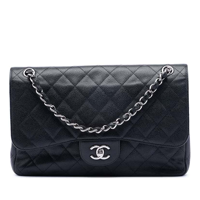 Chanel Jumbo Classic Caviar Double Flap Black Leather Very good condition - Front View
