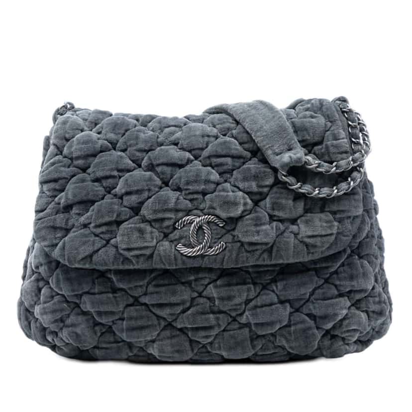 Chanel Paris Moscou Bubble Quilted Velvet Flap Grey Velvet Very good condition - Front View