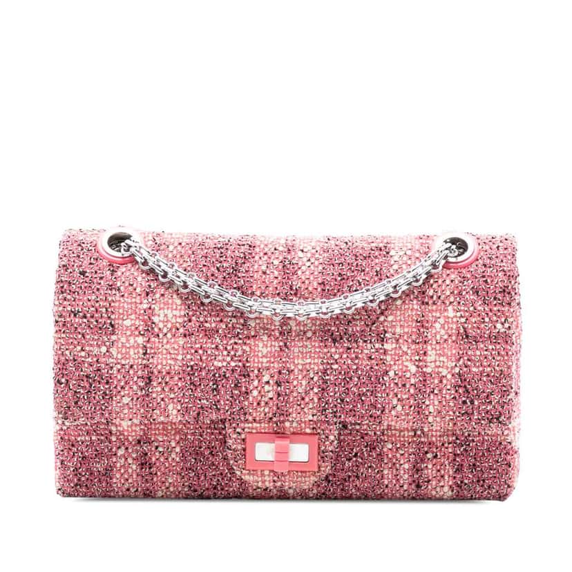 Chanel Quilted Tweed Reissue 2.55 Double Flap 225 Pink Tweed Good condition - Front View