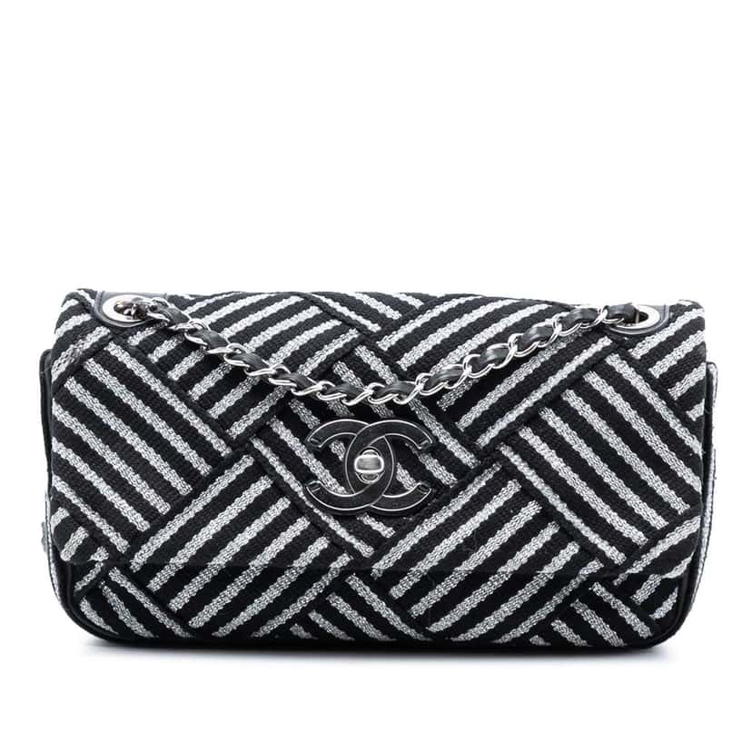 Chanel CC Canvas Stripe Flap Black Canvas Good condition - Front View