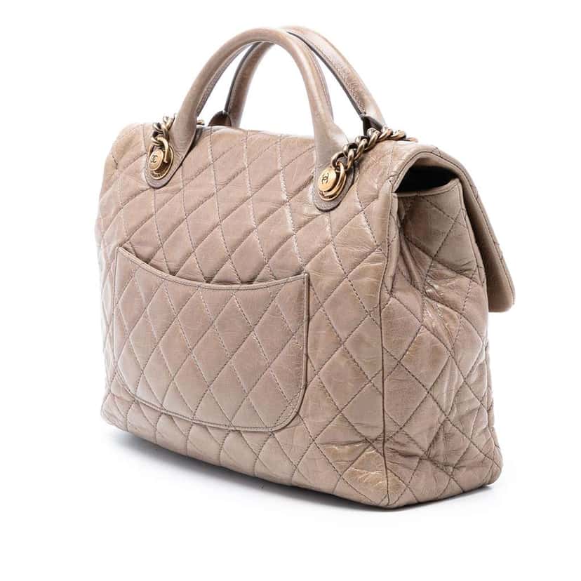 Chanel Large Glazed Calfskin Castle Rock Top Handle Flap Brown Leather Good condition - Back View