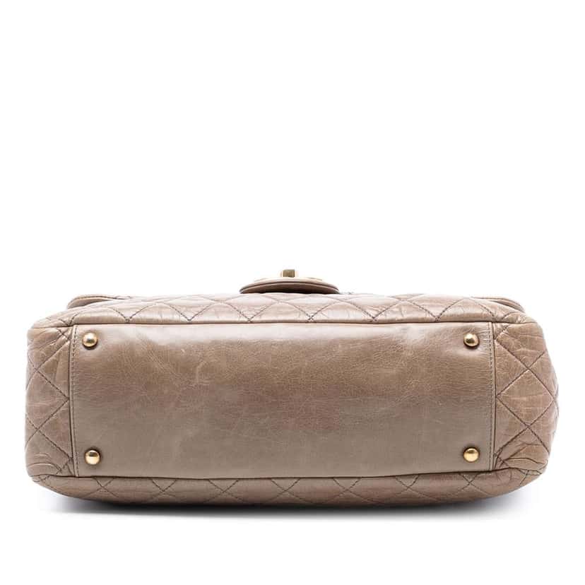 Chanel Large Glazed Calfskin Castle Rock Top Handle Flap Brown Leather Good condition - Inside View
