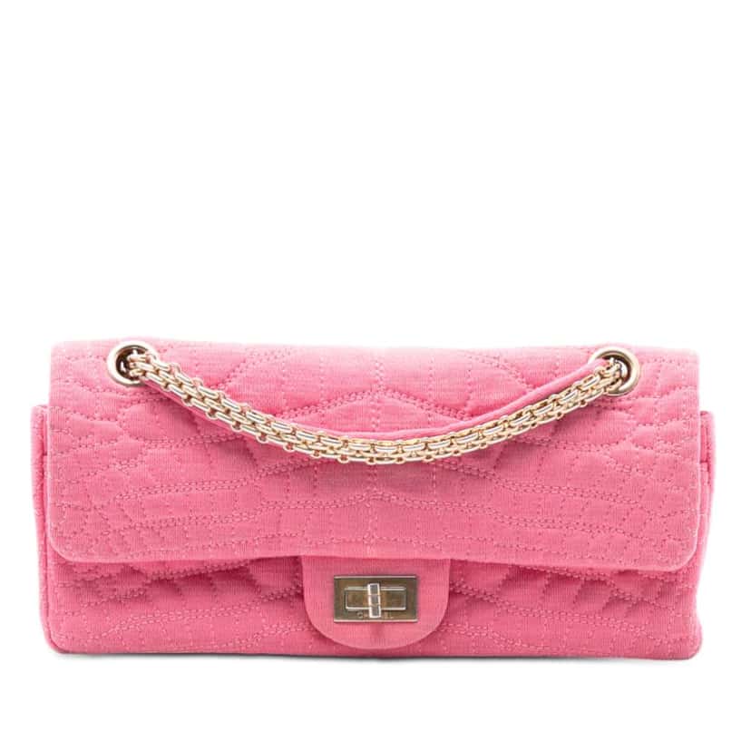 Chanel Croc Quilted Jersey Reissue 2.55 East West Double Flap Pink Cotton Good condition - Front View