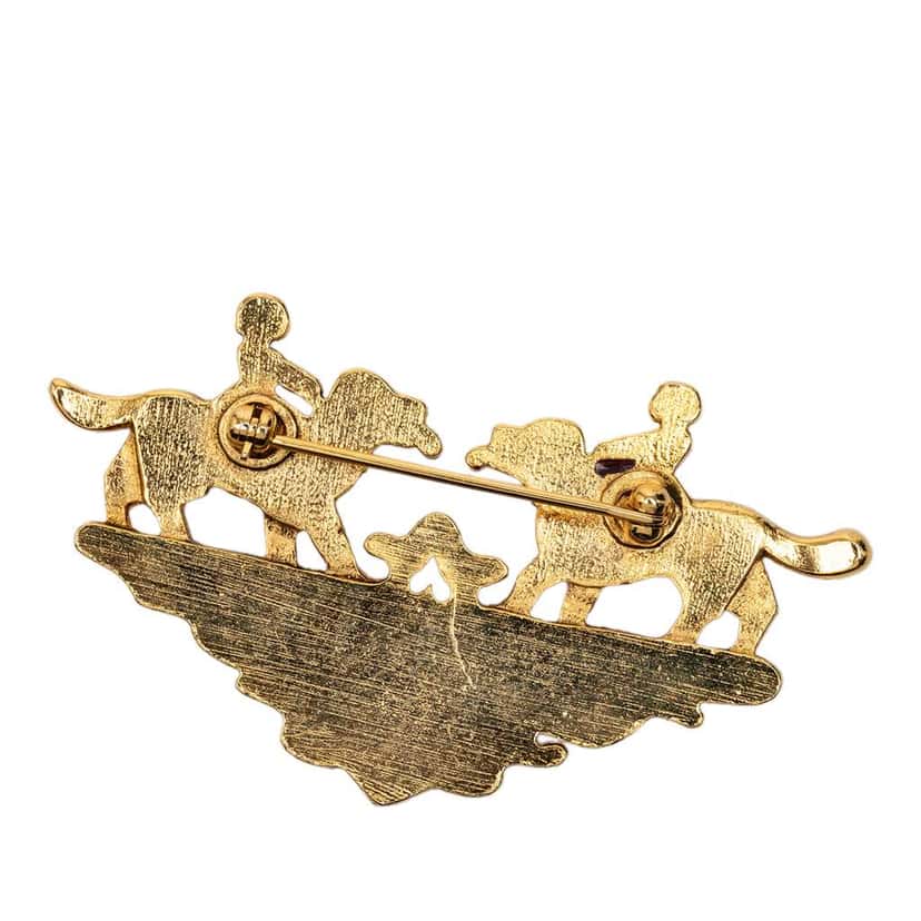 Hermès Gold Plated Enamel Children And Dogs Brooch Gold Metal Good condition - Back View