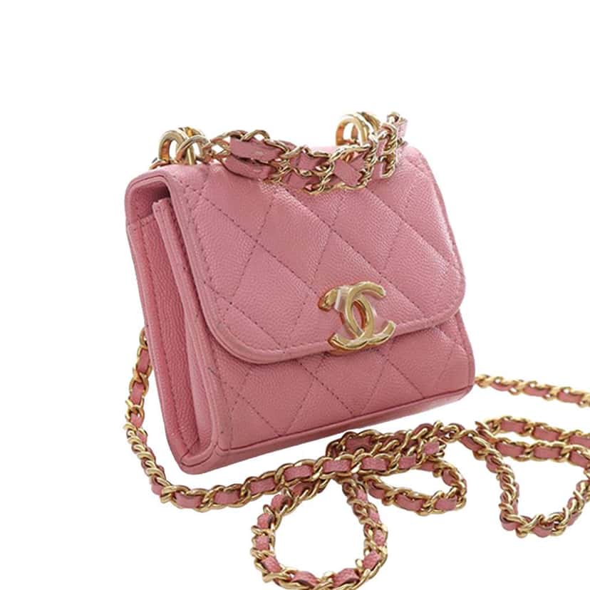 Chanel Mini CC Quilted Caviar Top Handle Clutch with Chain Pink Leather Very good condition - Back View