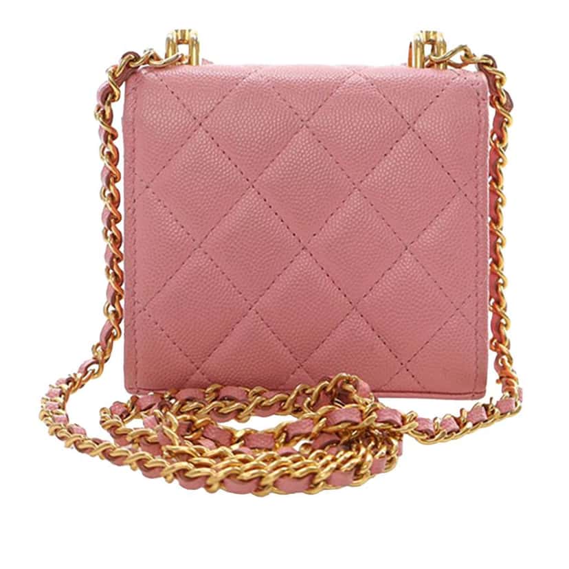 Chanel Mini CC Quilted Caviar Top Handle Clutch with Chain Pink Leather Very good condition - Model View