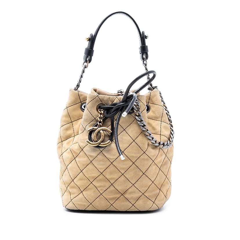 Chanel CC Suede Wild Stitch Bucket Bag Brown Leather Very good condition - Front View