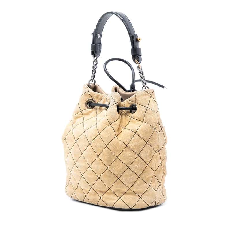 Chanel CC Suede Wild Stitch Bucket Bag Brown Leather Very good condition - Back View
