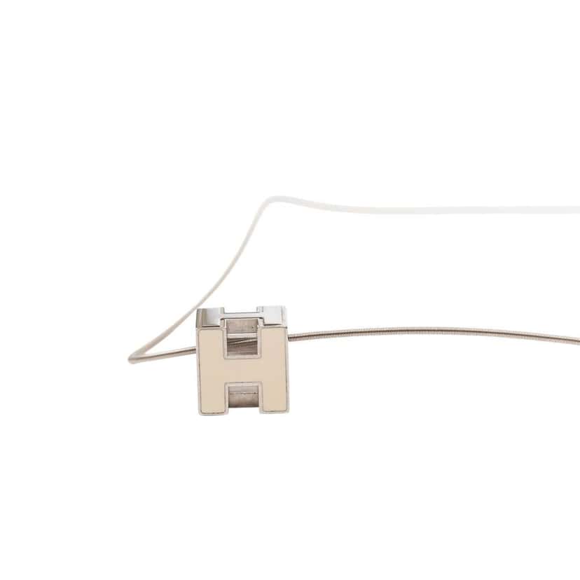 Hermès Palladium Plated Enamel Cage D H Pendant Necklace Silver Metal Good condition - Back View