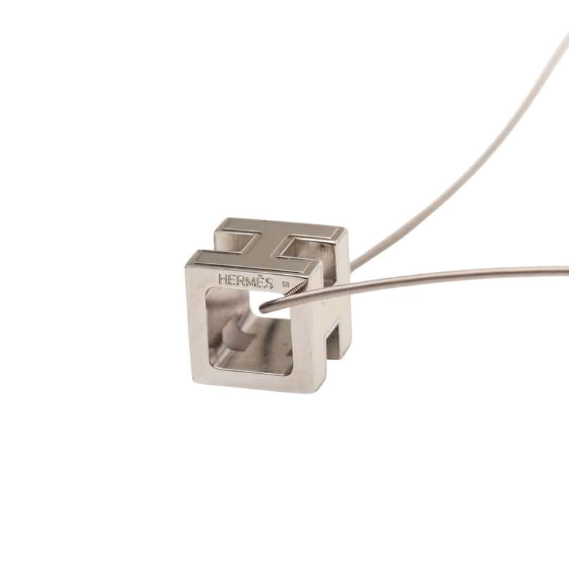 Hermès Palladium Plated Enamel Cage D H Pendant Necklace Silver Metal Good condition - Model View