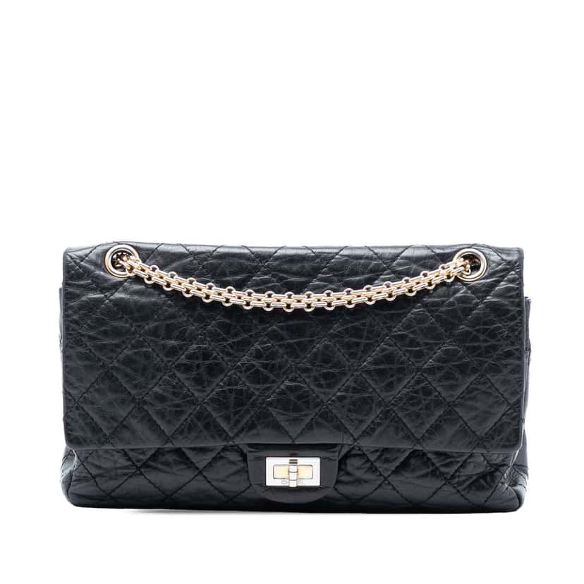 Chanel Quilted Aged Calfskin Reissue 2.55 Double Flap 226 Black Leather Very good condition - Front View
